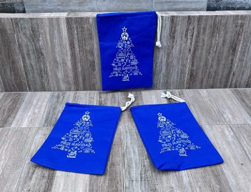 Morralitos con jareta impresos tela color azul 1 tinta Puebla