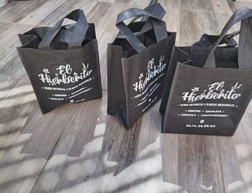 Mini bolsas ecologicas negras con fuelle impresas Puebla